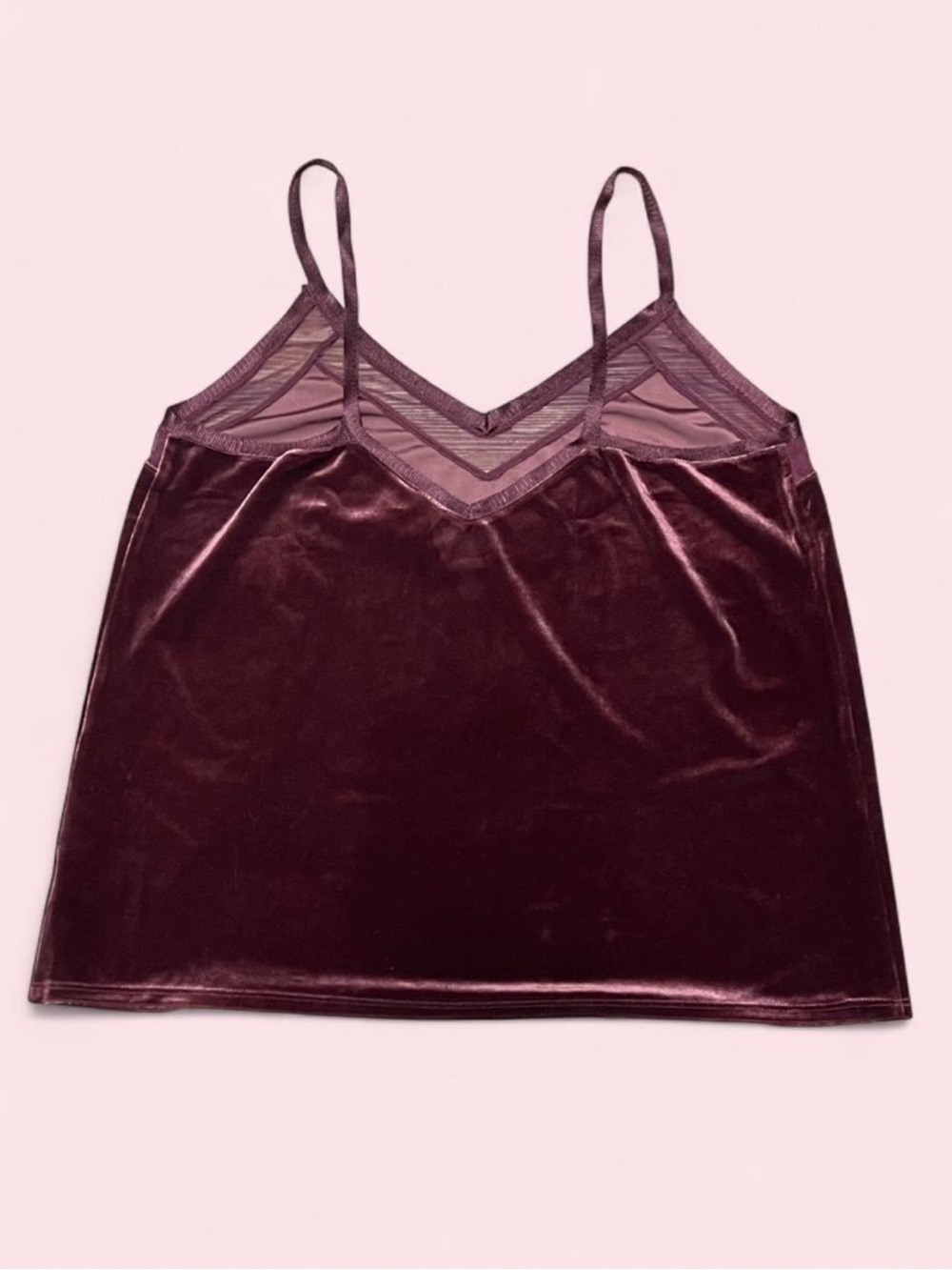 Worthington NWT Burgundy Velvet Lace Trim Spaghetti Strap Tank Top Large - Picture 3 of 7